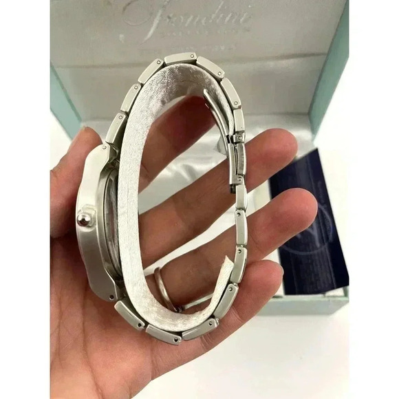 Fondini Watch Silver Blue Face Quartz Womens Original Box Swiss Driven Movement - Picture 5 of 11